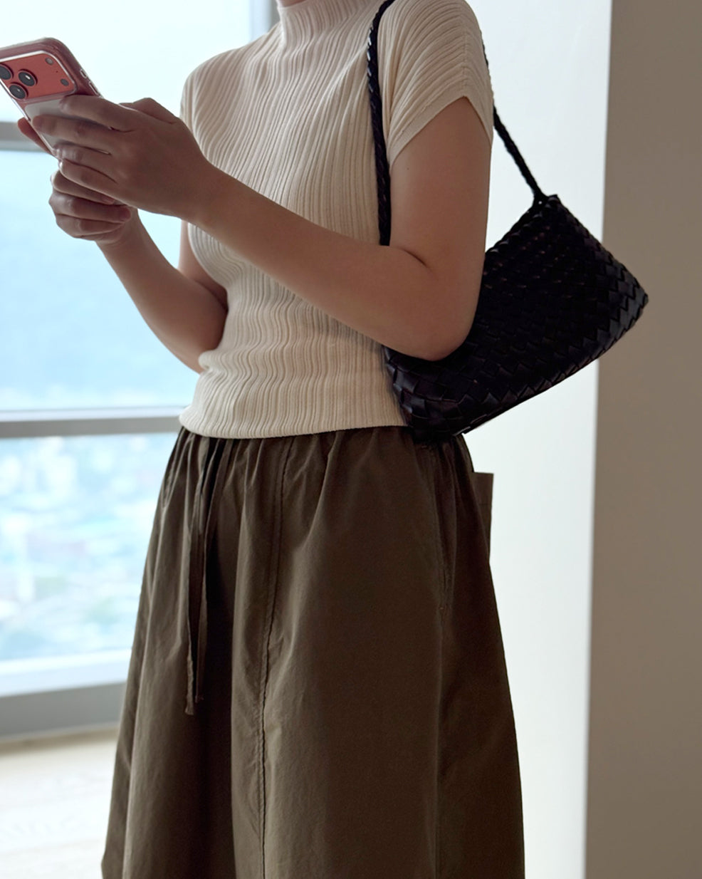 Cap-Sleeve Ribbed Knit Tee
