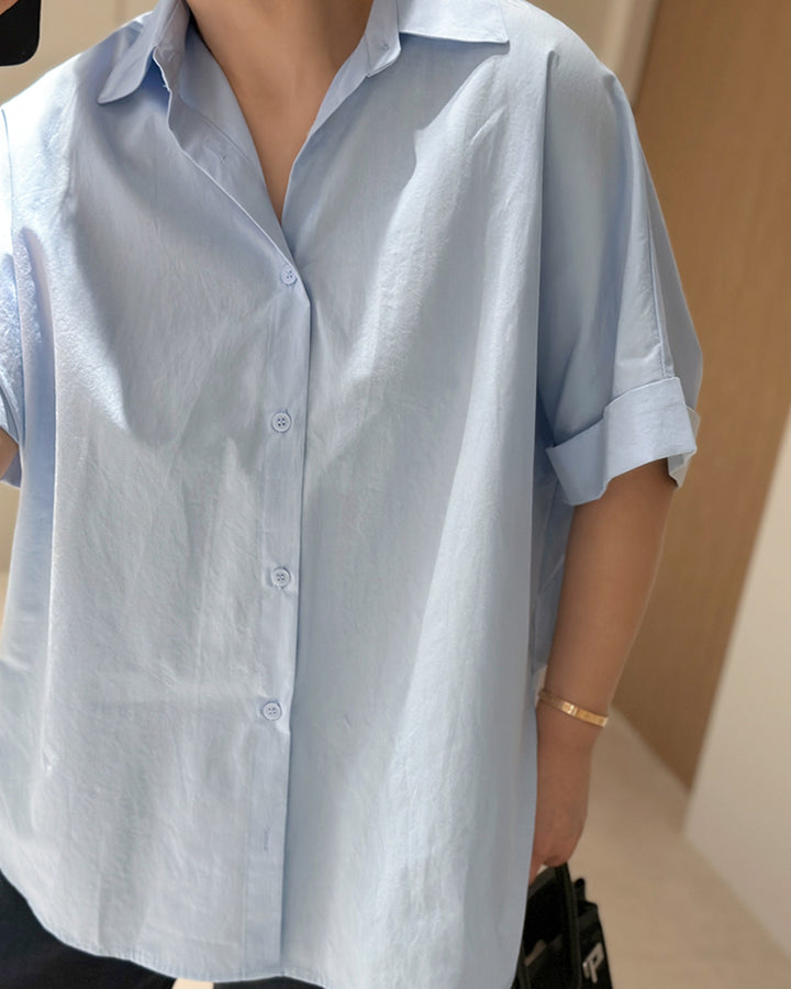 Minimalist Roll-Up Sleeve Cotton Shirt