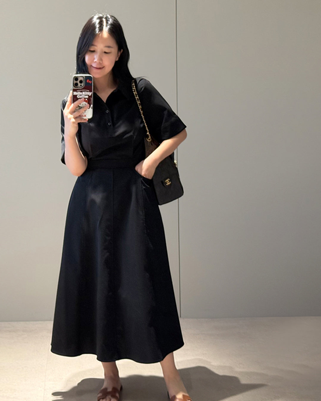Classic Polo Collar A-Line Midi Dress