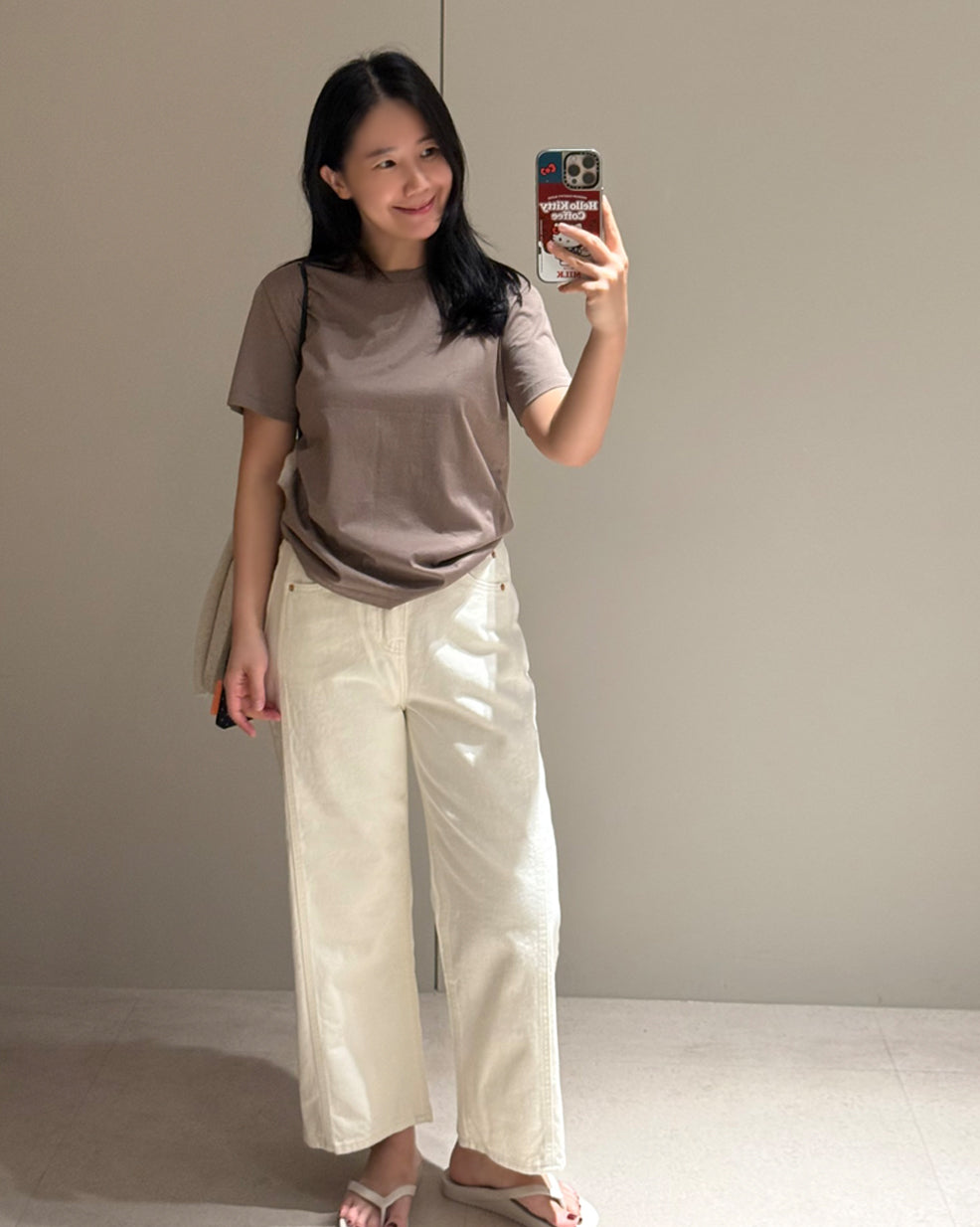 High-Waisted Wide Leg Cream Jeans
