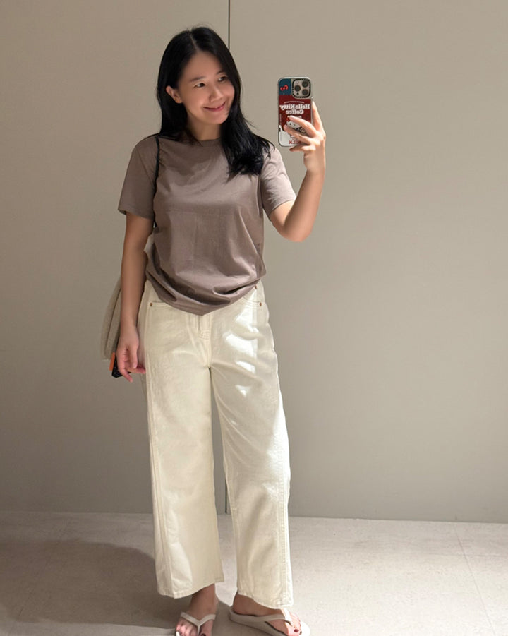 High-Waisted Wide Leg Cream Jeans