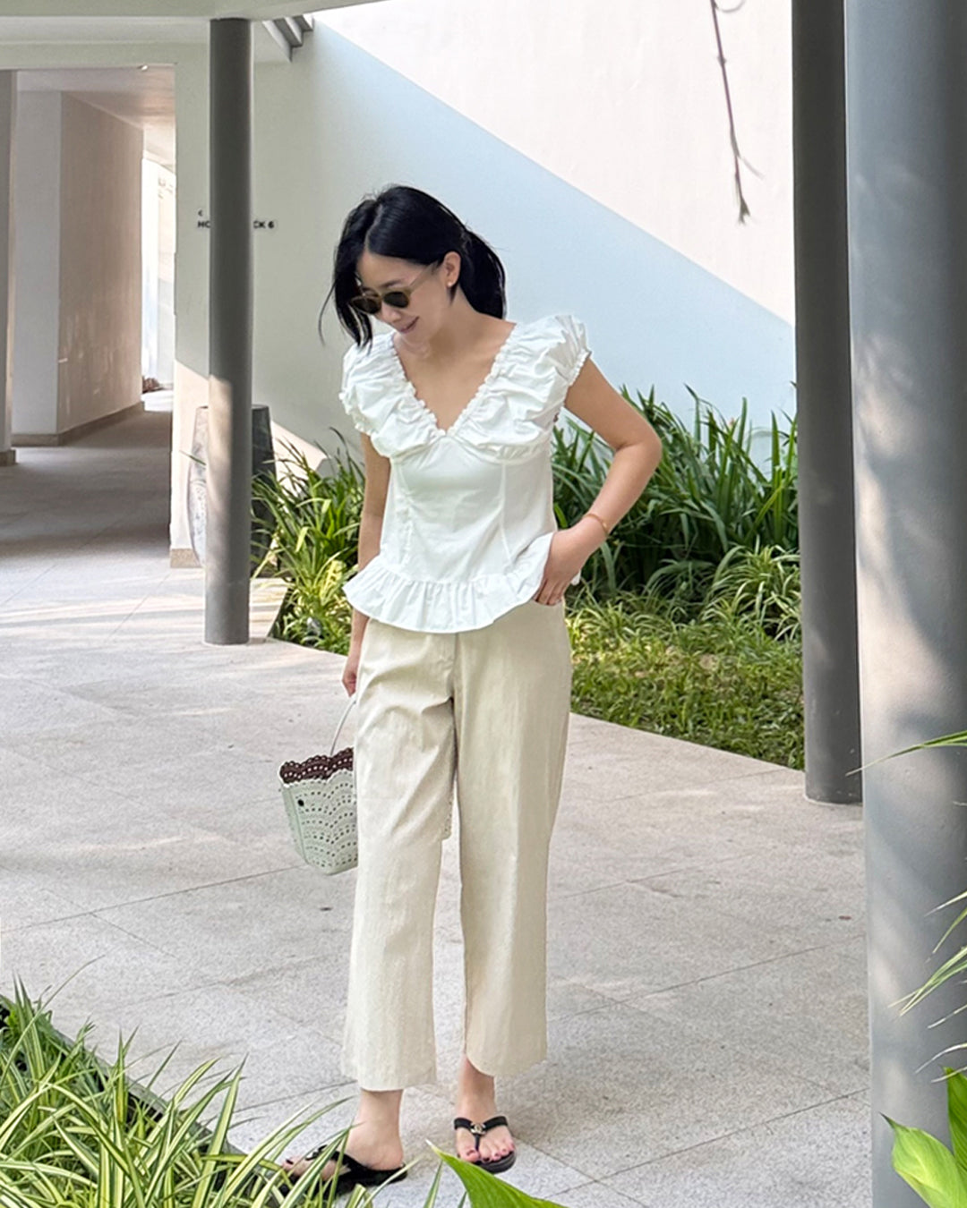 Cotton Ruffled Cap Sleeve Peplum Blouse