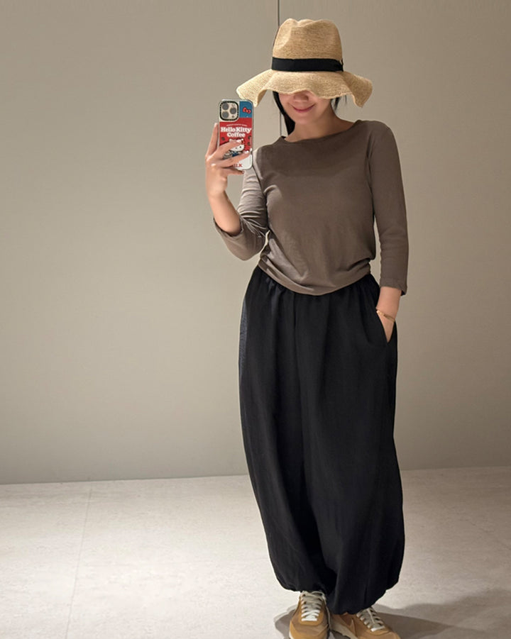 Slub Cotton Boat Neck Sleeve Tee