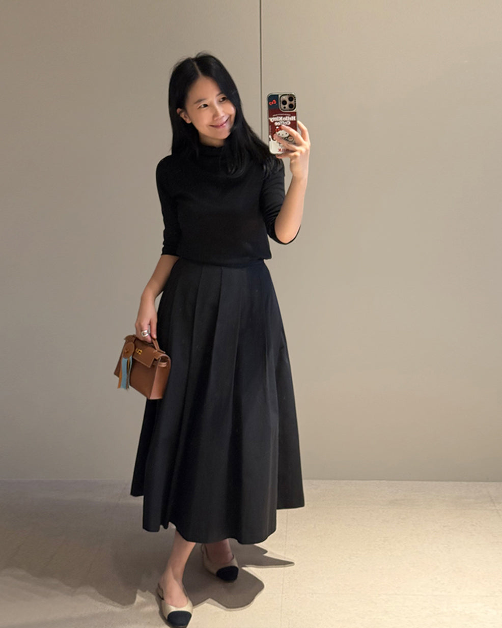 Structured Pleated Midi Skirt