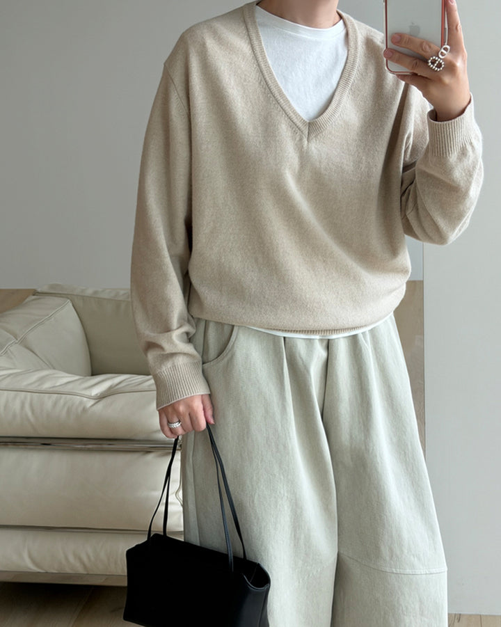 Cashmere Blend Classic V-Neck Knit