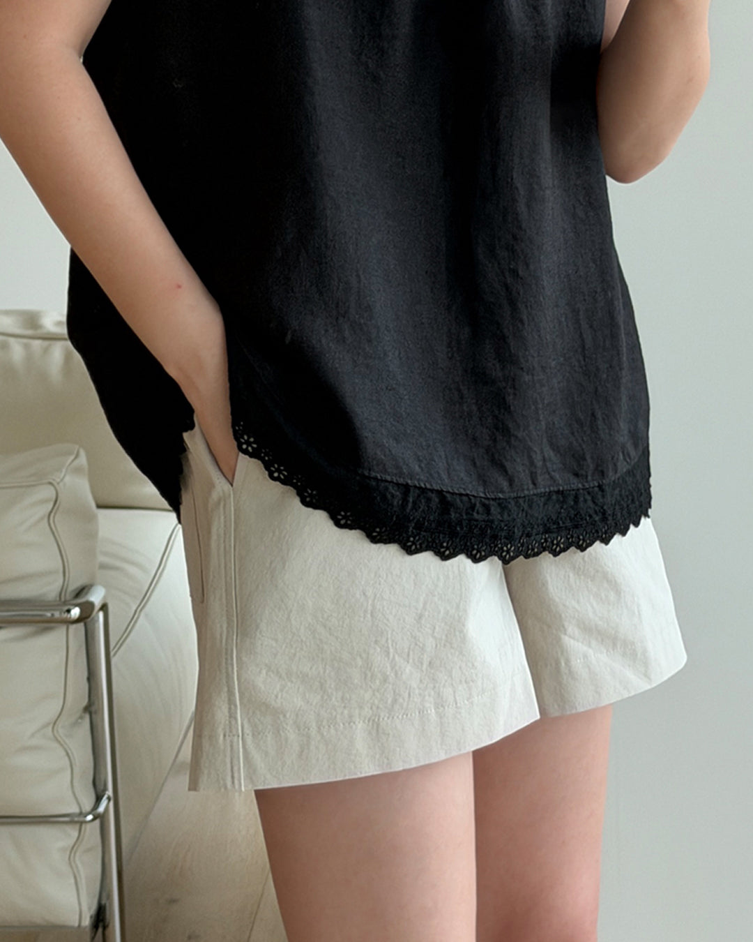 Linen Eyelet Lace Sleeveless Top
