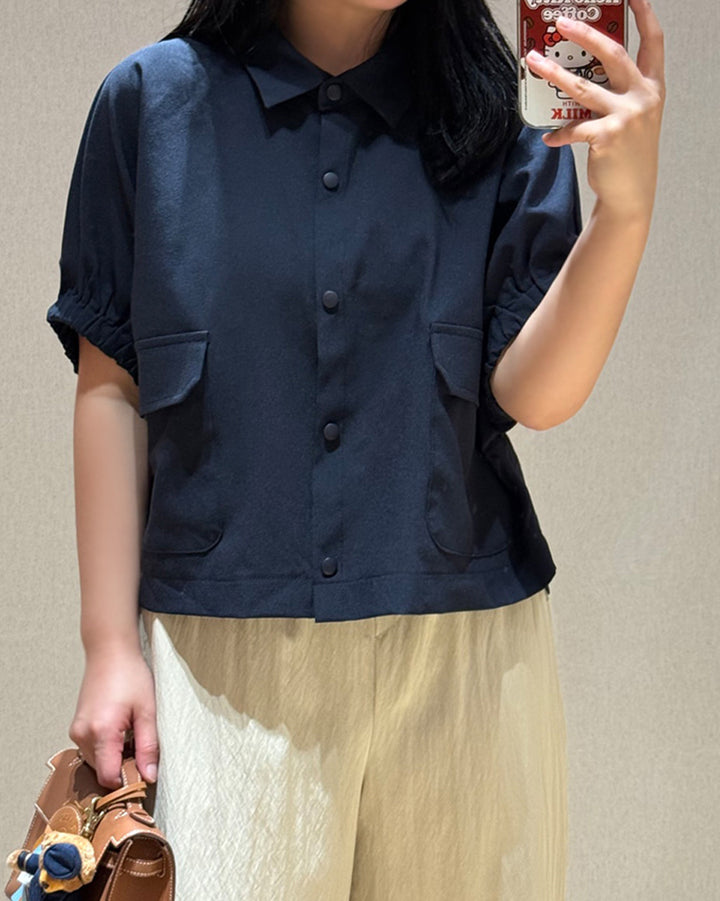 Gathered Short Sleeve Cropped Jacket