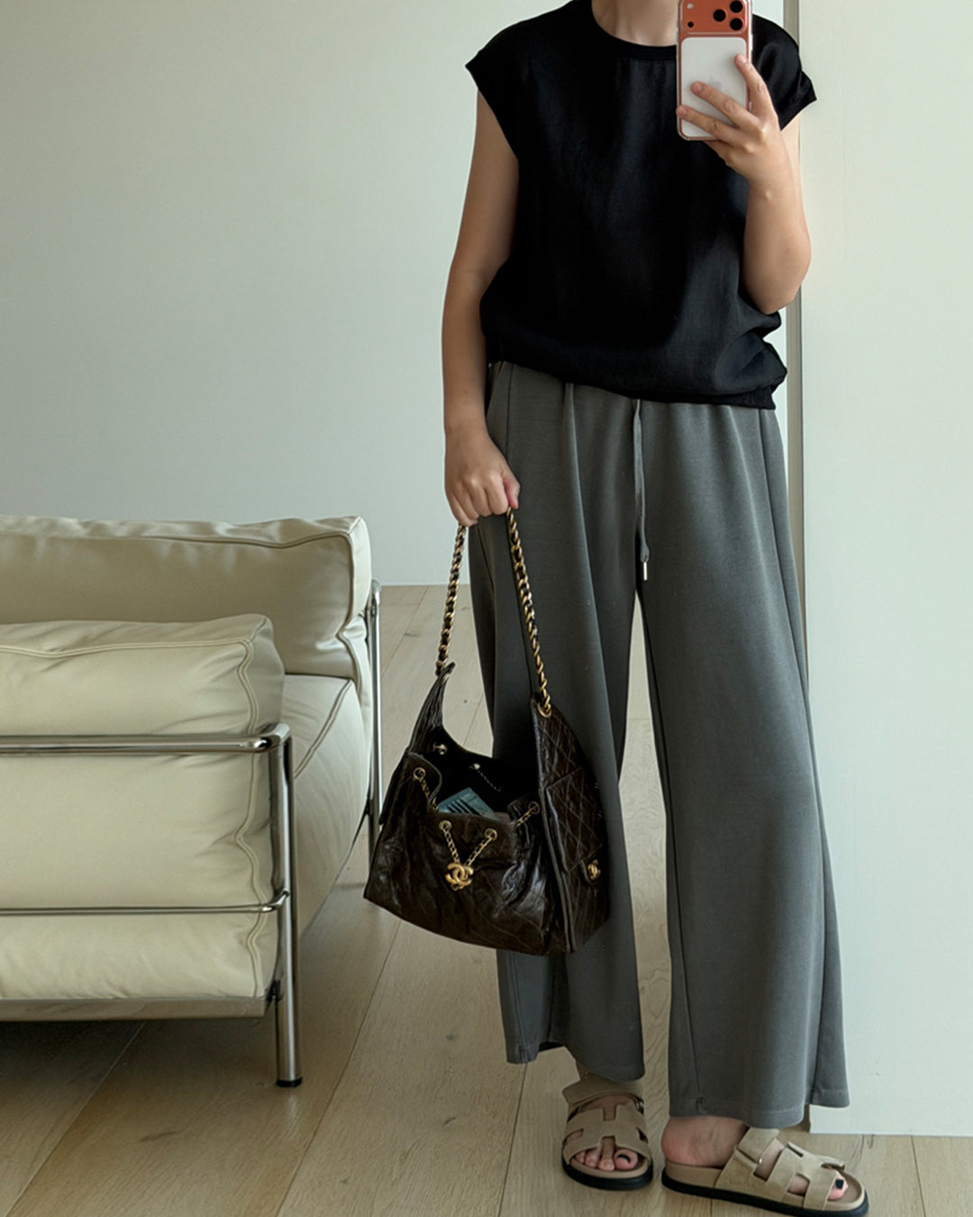 Muted Tone Wide-Leg Lounge Pants