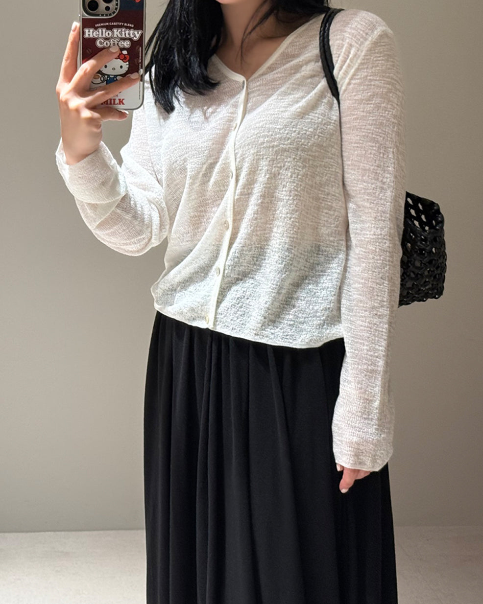 Sheer Knit Long Sleeve V-Neck Cardigan