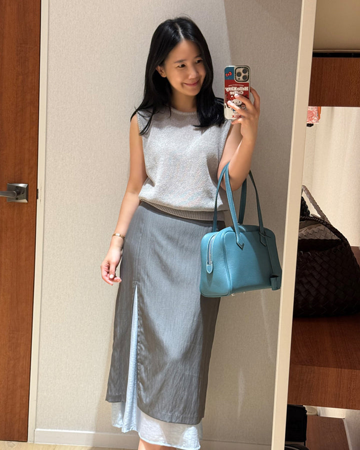 Layered Side Slit Midi Skirt