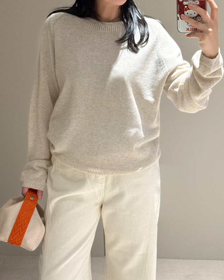 Shimmer Raglan Crewneck Knit Sweater