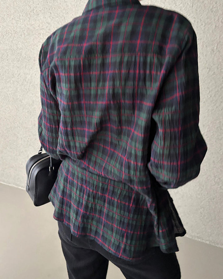 Lightweight Crinkled Plaid Shirt