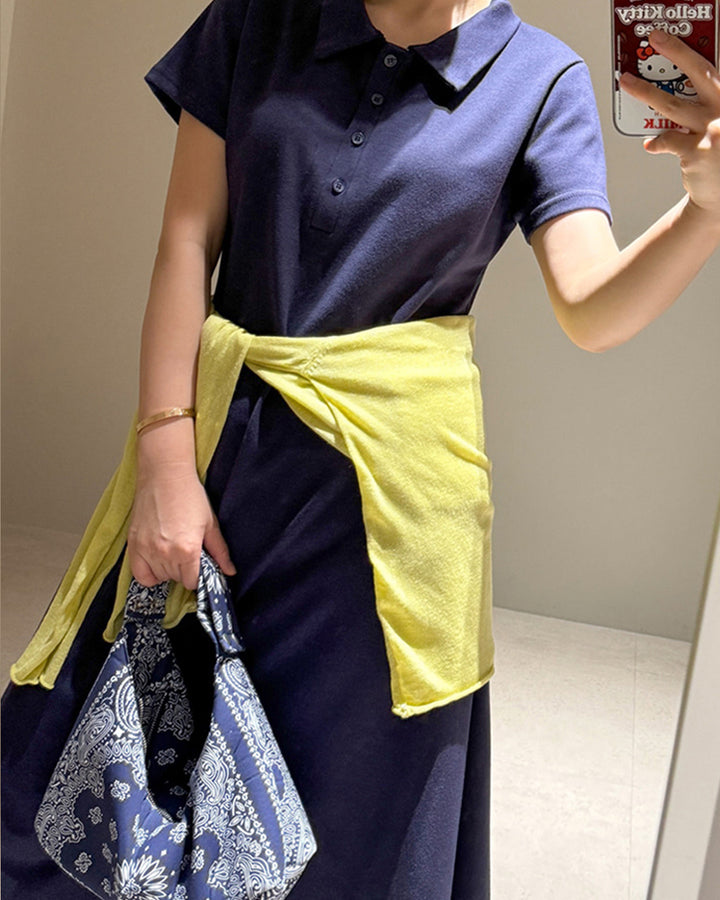 Polo Collar Flared Maxi Dress