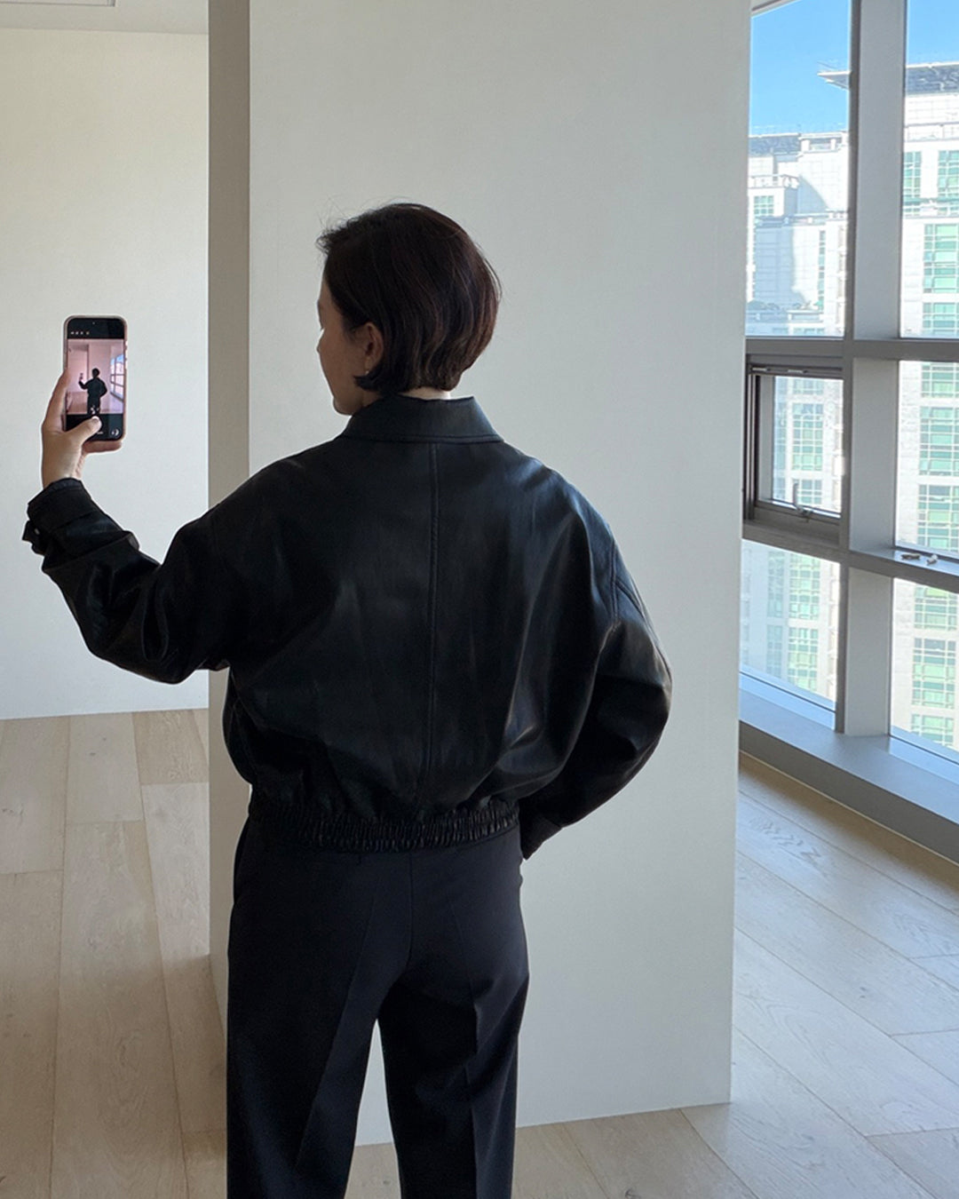 Two-Way Zip Leather Blouson Jacket