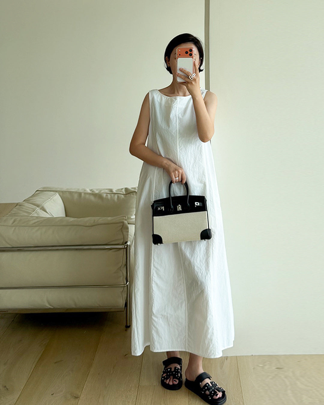 Seam-Detail Sleeveless Long Dress