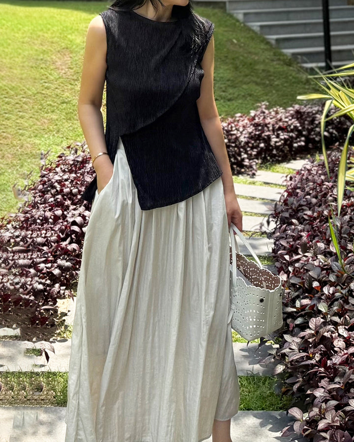 Asymmetric Layered Plisse Sleeveless Top