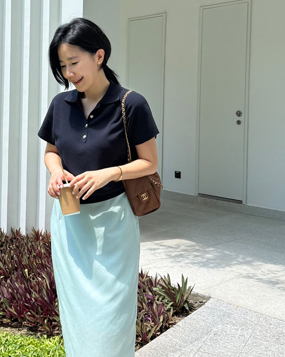 Short Sleeve Polo Knit Top