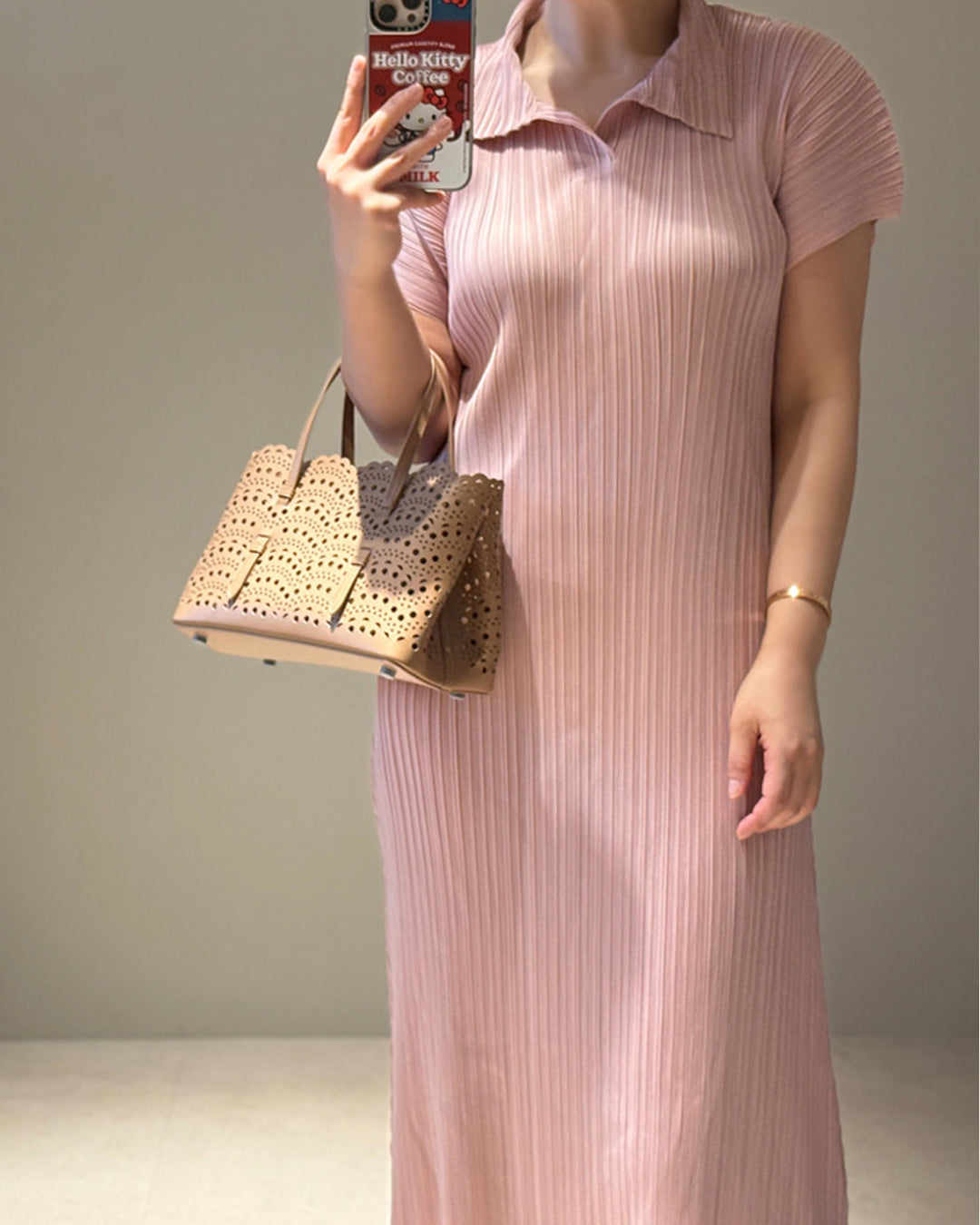 Lace-Cut Scallop Leather Tote Bag
