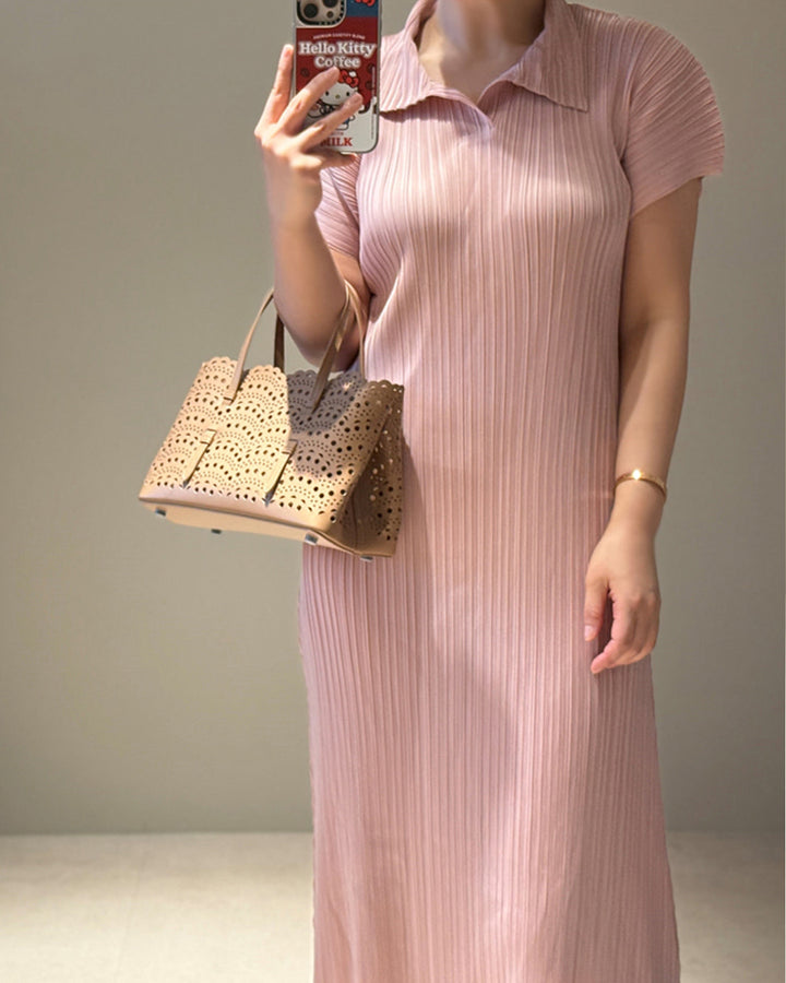 Lace-Cut Scallop Leather Tote Bag