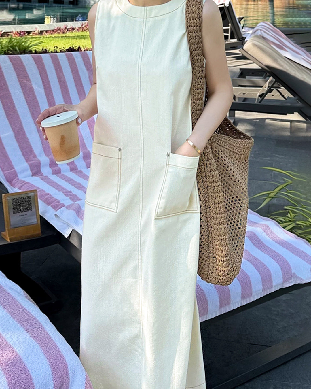 Cotton Blend Sleeveless Maxi Dress