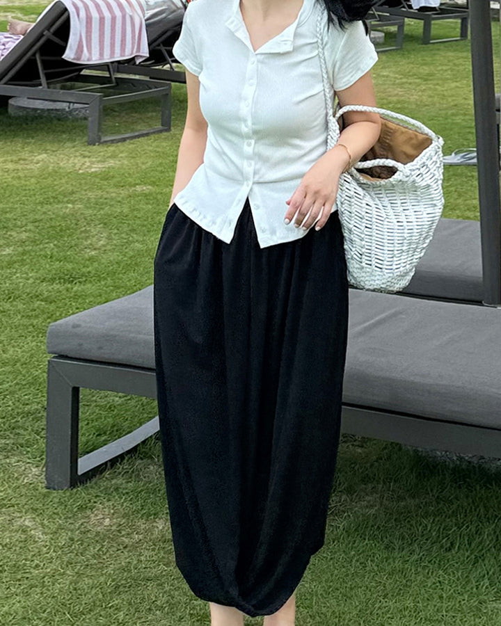 Draped Tulip Maxi Skirt with Side Slit