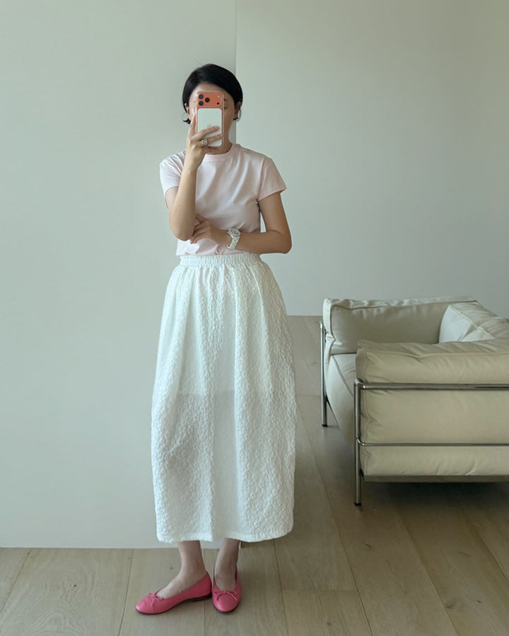 Textured Elastic Waistband Long Skirt