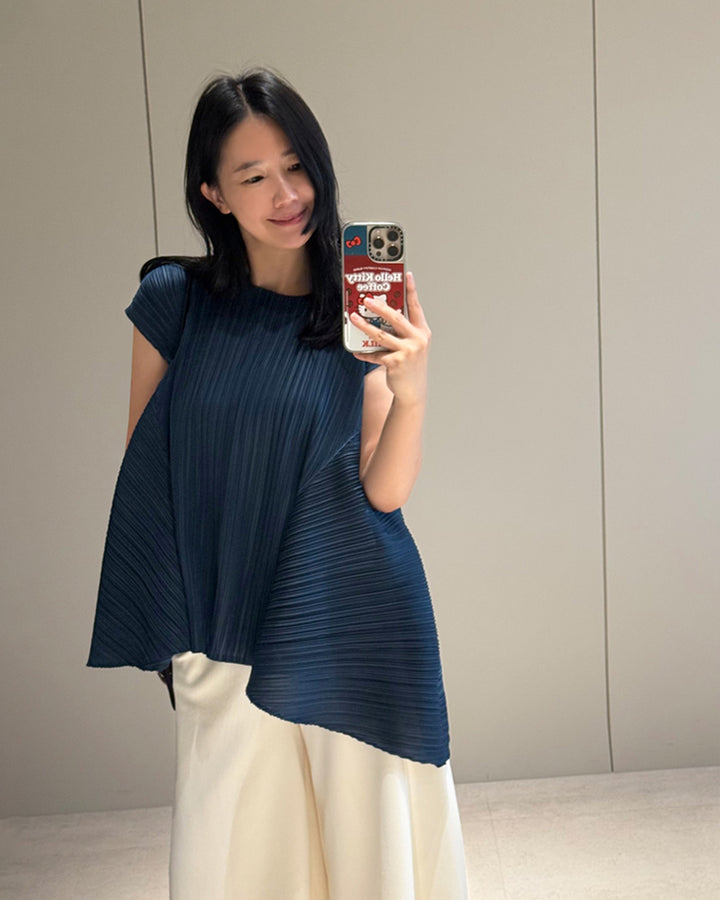 Pleated A-Line Cap Sleeve Blouse