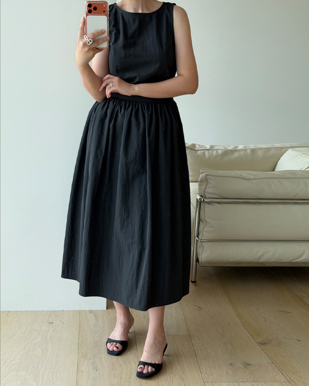 Nylon Sleeveless Flared Dress