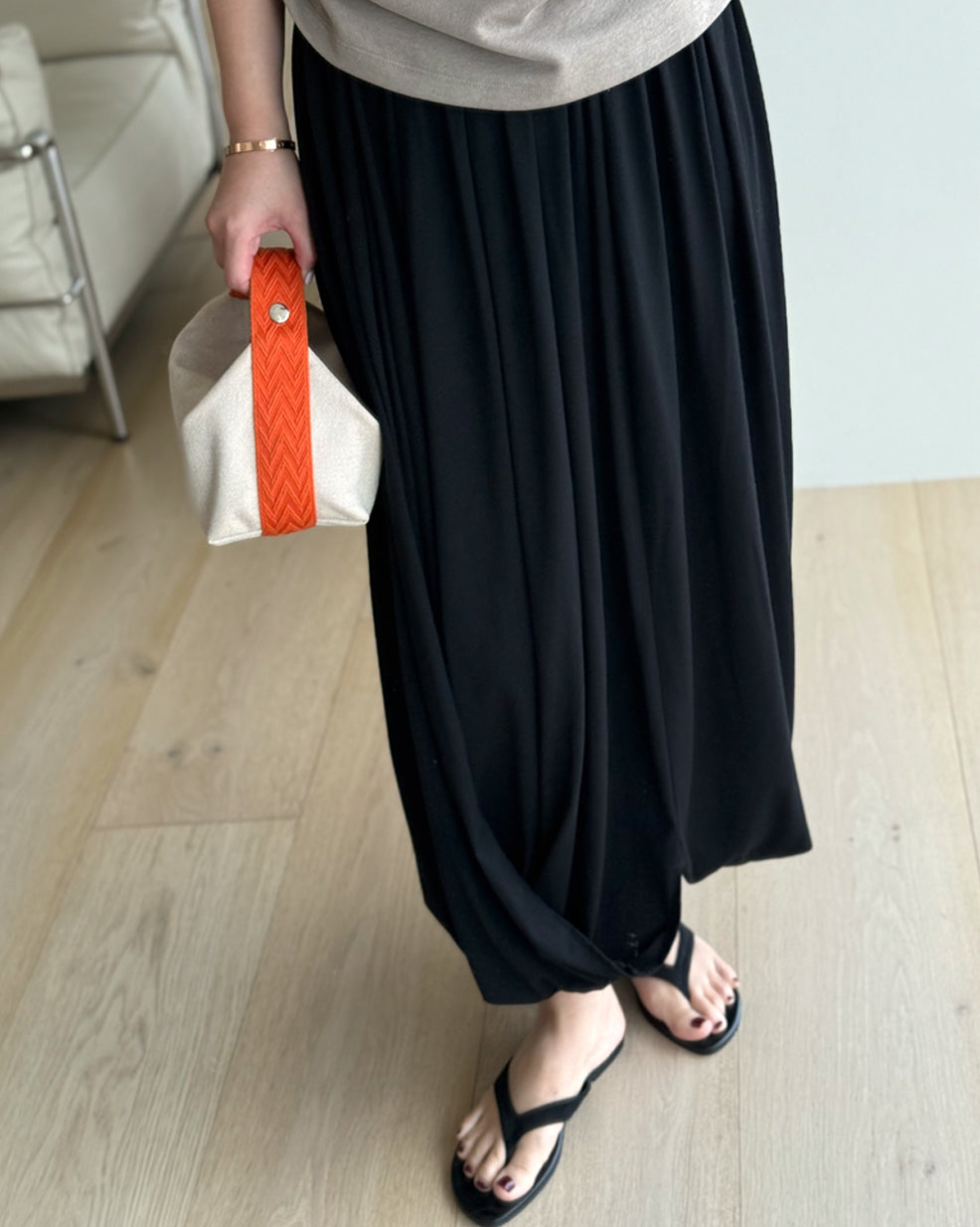 Draped Elastic Waist Balloon Long Skirt