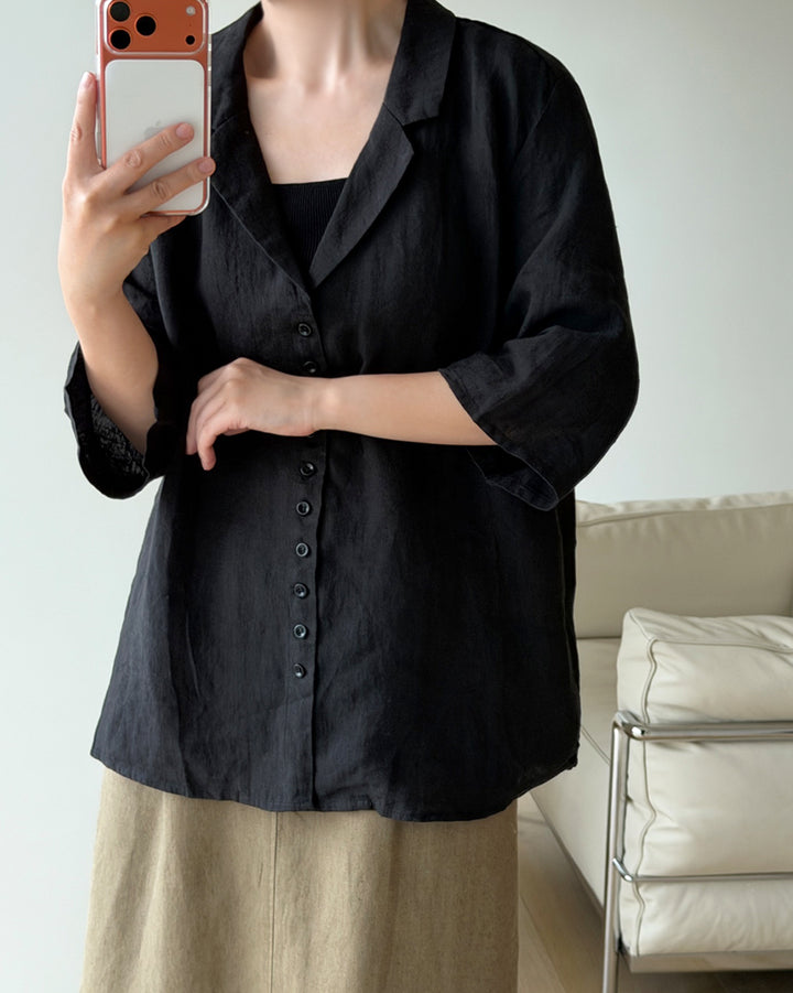 Textured Linen Multi-Button Shirt