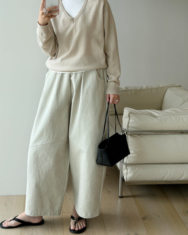 Structured Barrel-Leg Elastic Pants