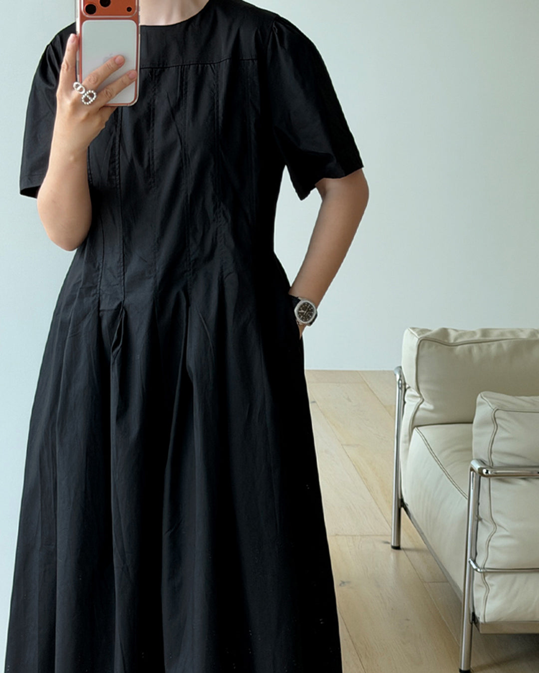 Cotton Pin-Tuck Pleated Maxi Dress