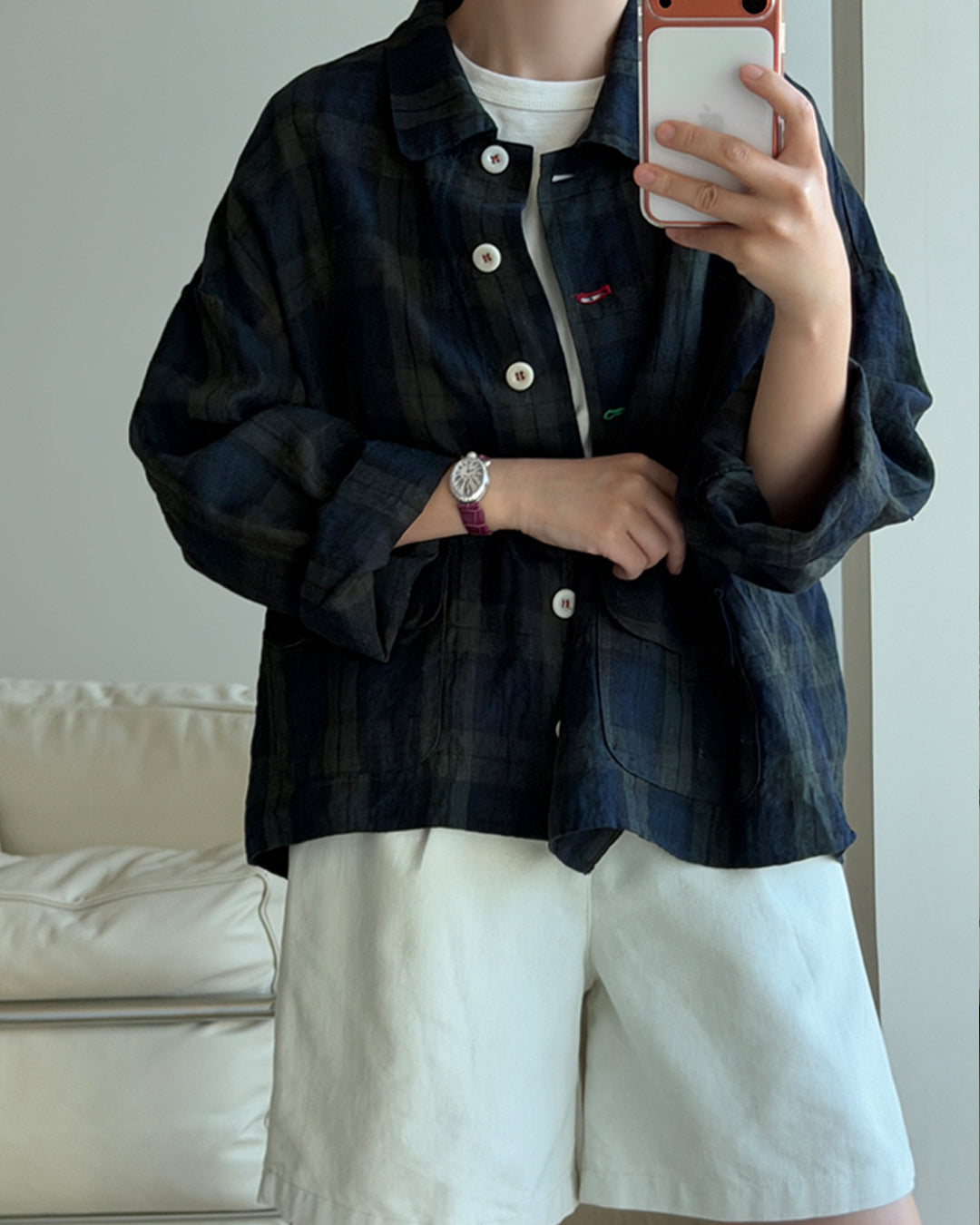 100% Linen Tartan Check Lightweight Shacket