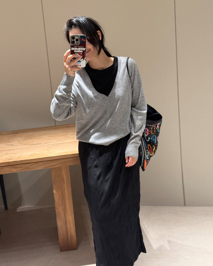 Deep V-Neck Oversized Knit Sweater