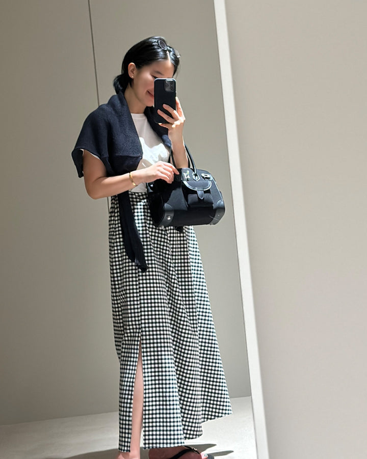 Gingham Check Side-Slit Maxi Skirt