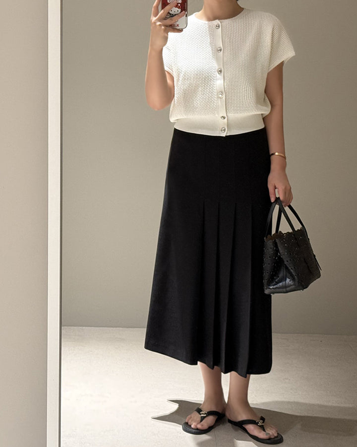 High-Waisted A-Line Pleated Midi Skirt