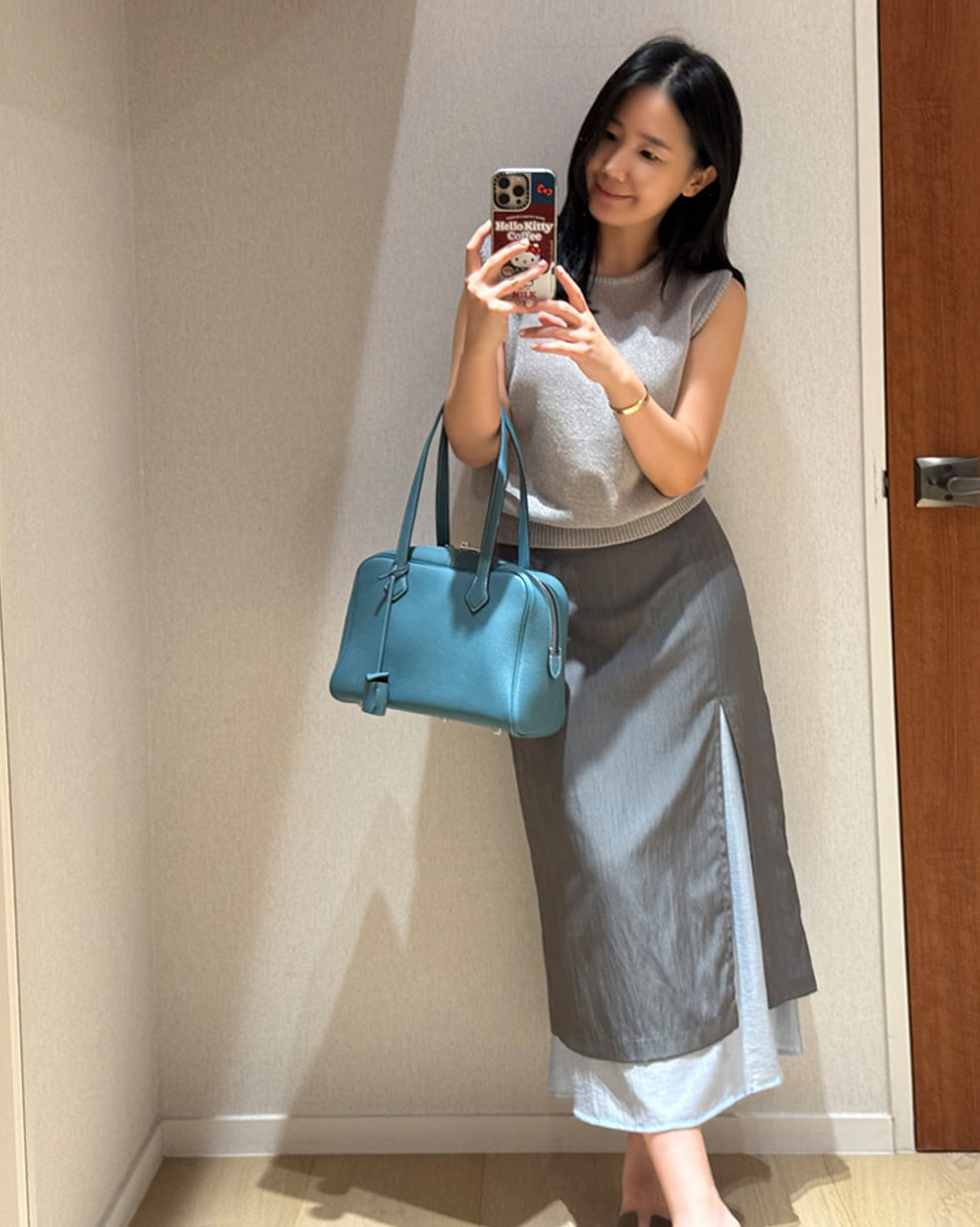 Layered Side Slit Midi Skirt