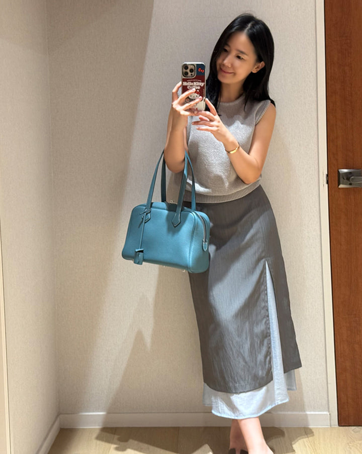 Layered Side Slit Midi Skirt