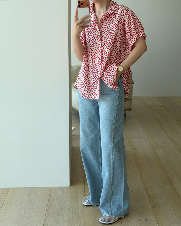 Front Seam Wide Leg Raw Hem Jeans