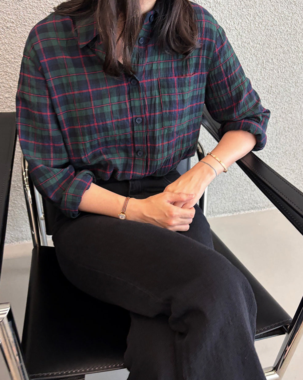 Lightweight Crinkled Plaid Shirt