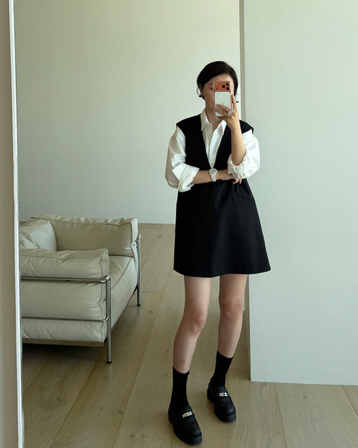 Deep V-Neck Vest Mini Dress