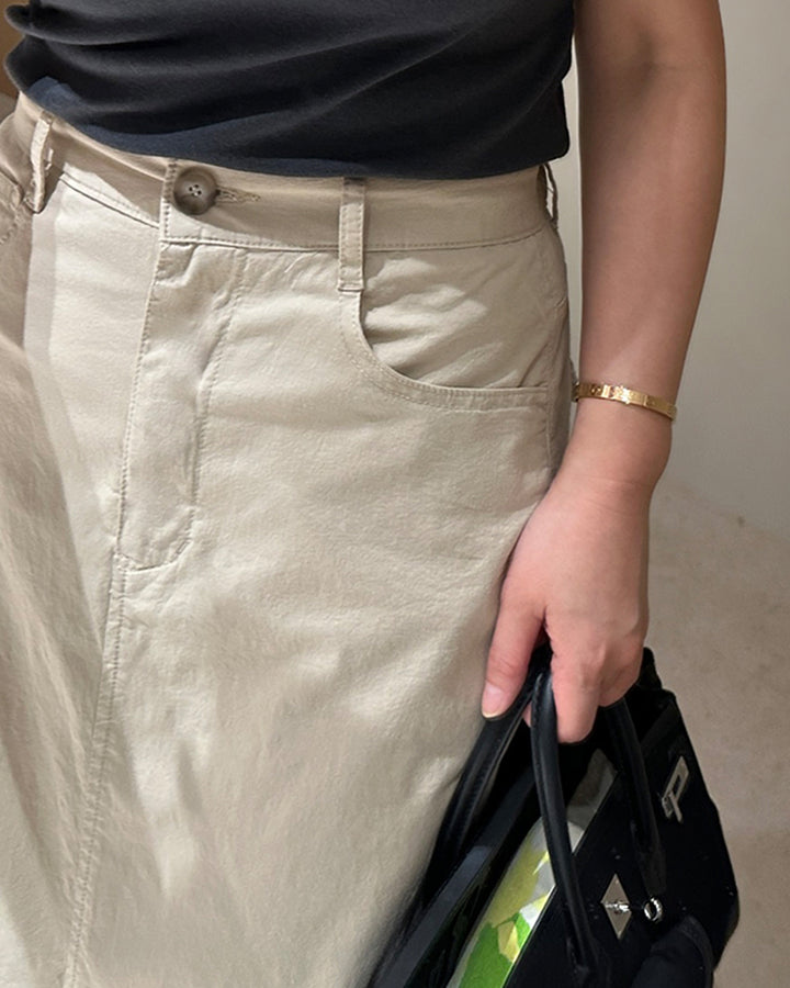 Front Seam Cotton Maxi Skirt