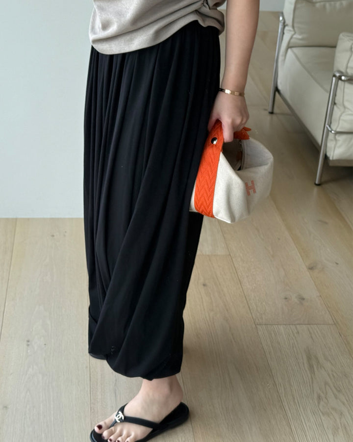 Draped Elastic Waist Balloon Long Skirt