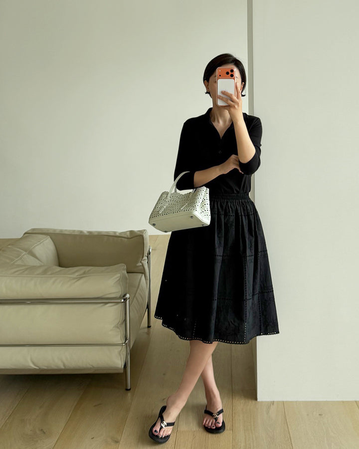 Floral Eyelet Embroidered Midi Skirt