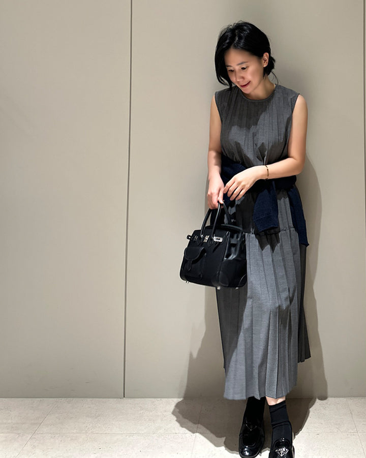 Pleated Sleeveless Tiered Maxi Dress