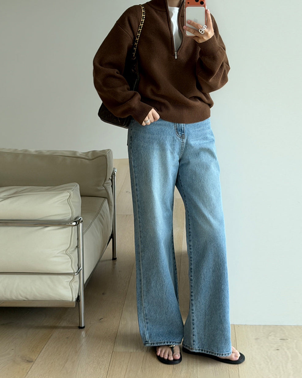 カシミヤ ハーフジップ レイヤリングニット