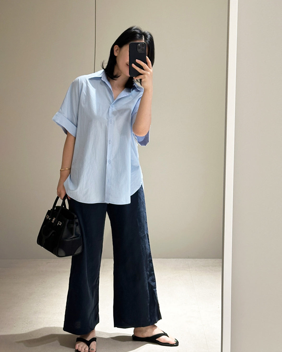 Minimalist Roll-Up Sleeve Cotton Shirt