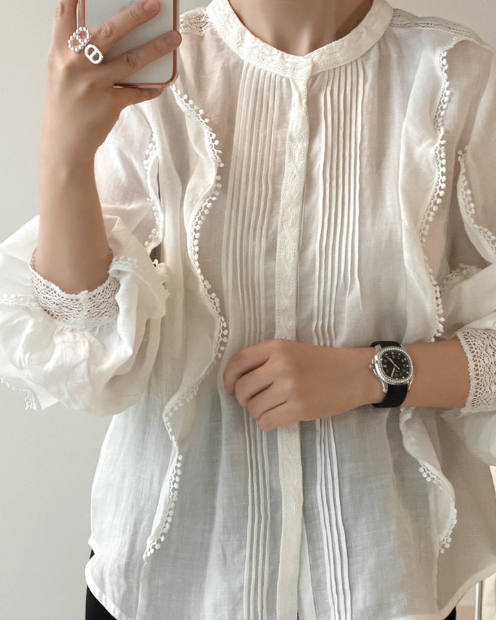 100% Linen Ruffle Blouse