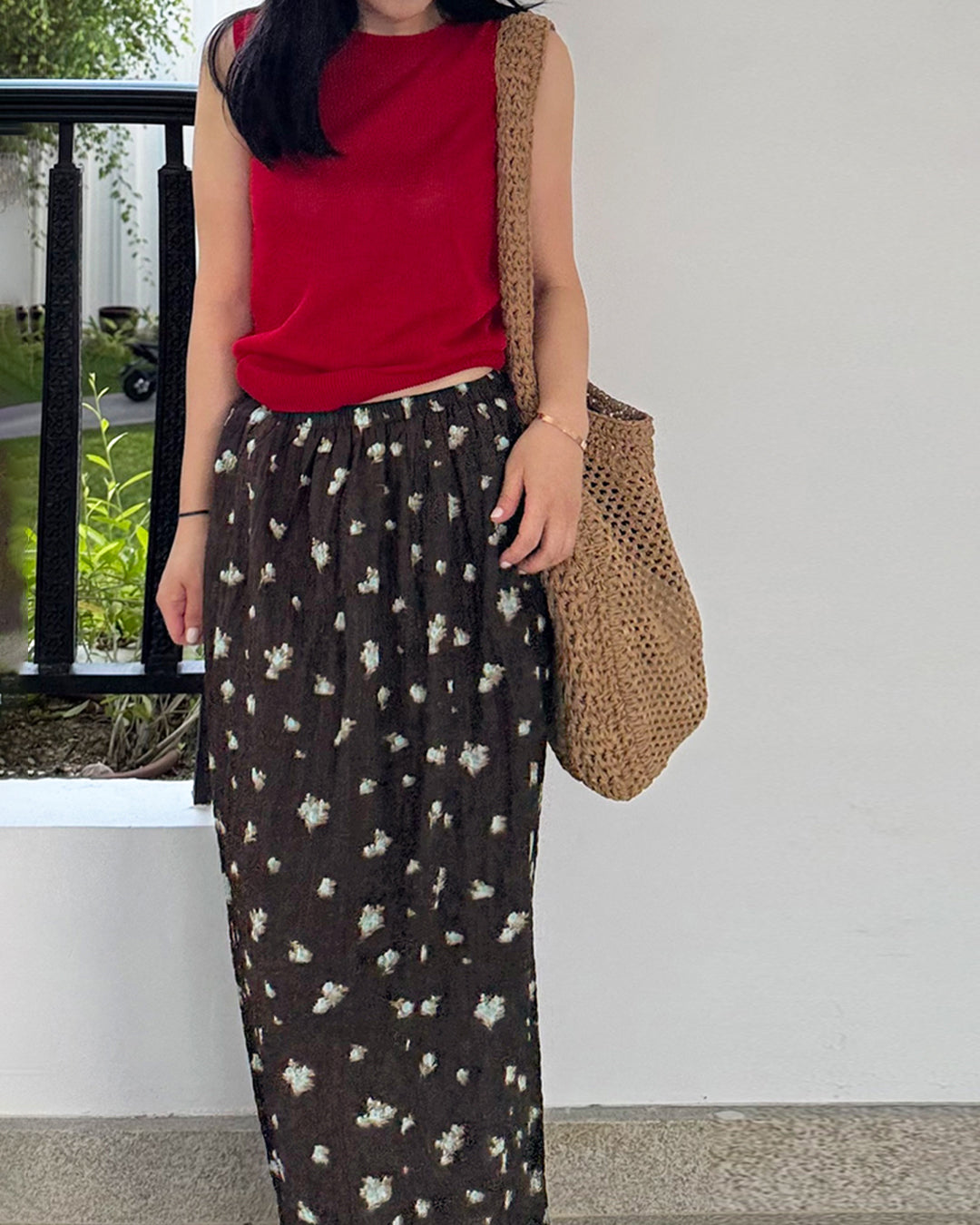 Floral Print Elastic Waist Maxi Skirt