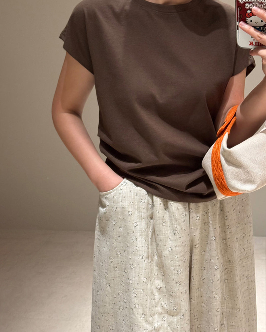 Minimalist Cap Sleeve Crewneck Top